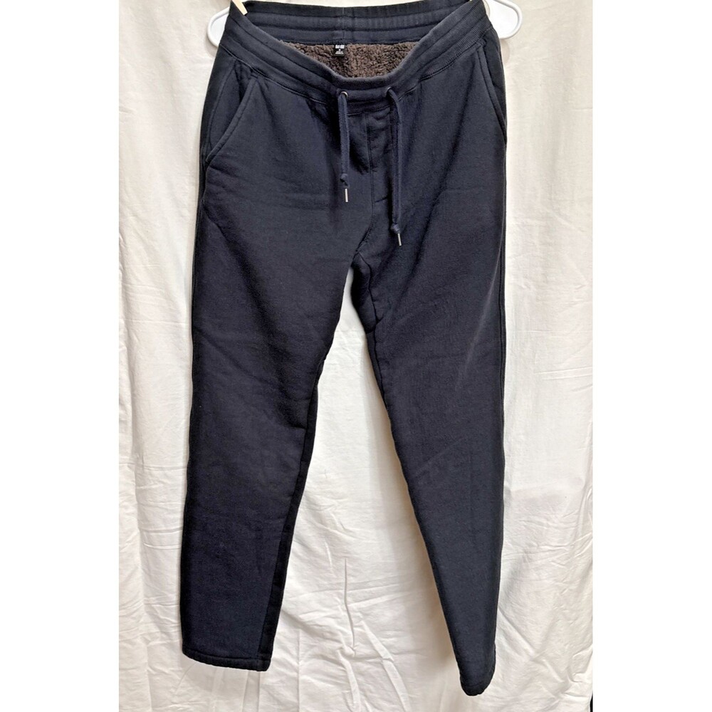 Uniqlo Mens M Black Sherpa Fleece Lined Jogger Sweatpants Cozy Winter Pants